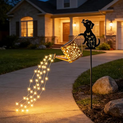 Outdoor Solar Dog Garden Decorative,Solar Watering Can with Light, Featuring Metal Dog Statue Silhouette Stake, Day Gift for Women, for Outside Landscapes,Lawn, Path Decoration