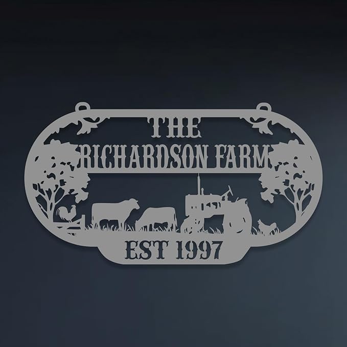 Personalized Metal Farm Sign, Customized Family Name Ranch Sign, Large Last Name Sign for Farmhouse Decoration, Outdoor Farm Wall Art, Welcome Sign, Entrance Gate Sign, Farm Lovers Gift, Garden Decor