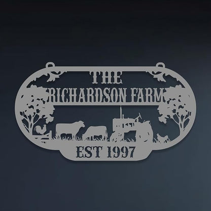 Personalized Metal Farm Sign, Customized Family Name Ranch Sign, Large Last Name Sign for Farmhouse Decoration, Outdoor Farm Wall Art, Welcome Sign, Entrance Gate Sign, Farm Lovers Gift, Garden Decor