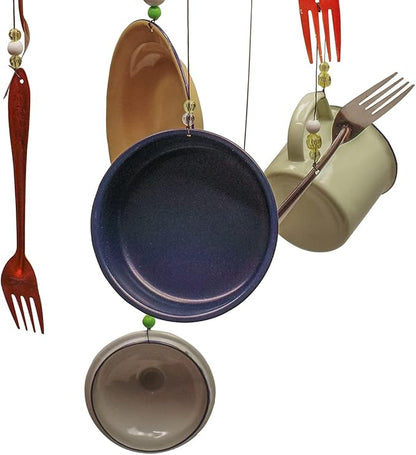 Treasure Gurus Camping Dish Pots Pans Outdoor Wind Chime Utensils Enamel Outside 3D Metal Yard Art