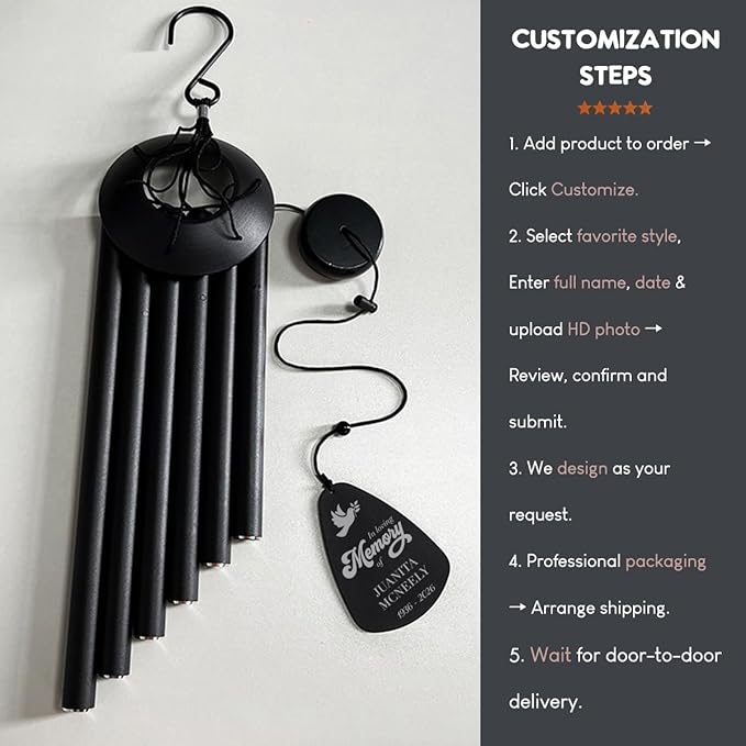 Personalized Memorial Wind Chimes for Outside Custom Photo with Name & Date, in Loving Memory - Sympathy Gifts - Keepsake Loss of Beloved One