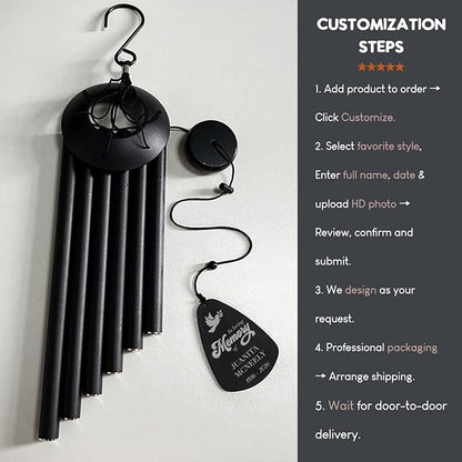 Personalized Memorial Wind Chimes for Outside Custom Photo with Name & Date, in Loving Memory - Sympathy Gifts - Keepsake Loss of Beloved One