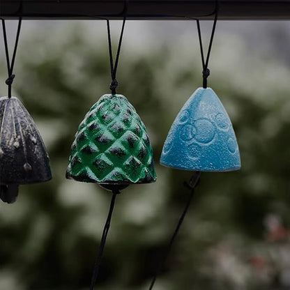 Set of 2, Japanese Traditional Lucky Small Wind Chimes for Outside, Iwachu Cast Iron Bless Temple Wind Bell Memorial Wind Chimes Indoor Garden Bell, Patio, Balcony ((Yellow Leaf and Pinecone)