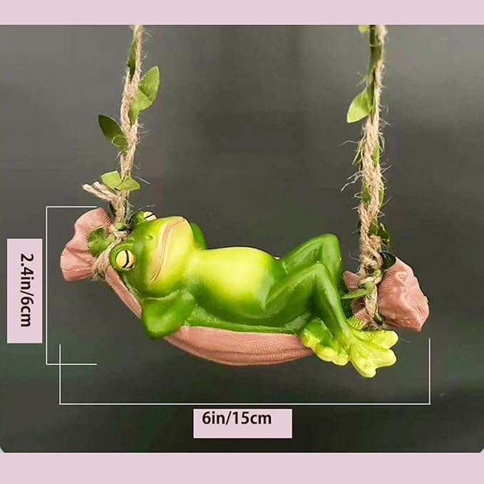 Hanging Frog Statue,small Resin Swing Frog Statue,Ornament Green frog on swing with Hemp Rope and Leaf Vines,Indoor and Outdoor Hanging Decor for Garden,Patio ,Home.Gifts for Women.(Pink,Green )