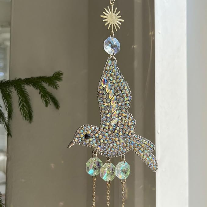 Hummingbird Suncatcher for Window Hanging - Rhinestones Bird with Crystal Prisms Rainbow Maker Pendant for Patio Hallway Indoor Home Decor.