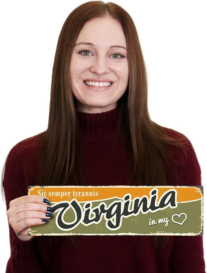 SmartSign 4 x 14 inch Virginia State Vintage Metal Sign “In My Heart”, 40 mil Rustproof Aluminum with Clear Overcoat, Retro Wall Décor, Multicolor, Made in USA
