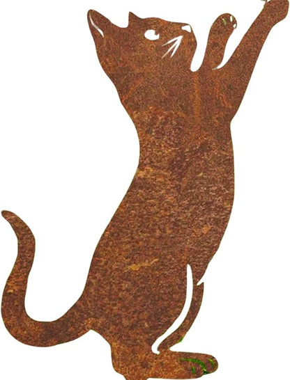 27.17” Metal Cat and Bird Silhouette Stake - Rustic Garden Statue, Outdoor Yard Decoration, Cat Lover’s Gift, Weather-Resistant Garden Ornament