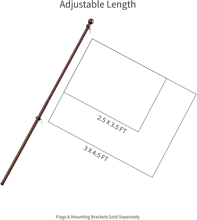 Evergreen Flag Telescoping 5ft Metal Flag Pole | Incl Two Tangle-Free Ring Clips | Bronze | Wall Mounted for Home Garden Outdoor | House and 3'x5' American Flags with Pole Sleeve or Grommets