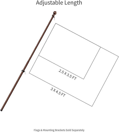 Evergreen Flag Telescoping 5ft Metal Flag Pole | Incl Two Tangle-Free Ring Clips | Bronze | Wall Mounted for Home Garden Outdoor | House and 3'x5' American Flags with Pole Sleeve or Grommets