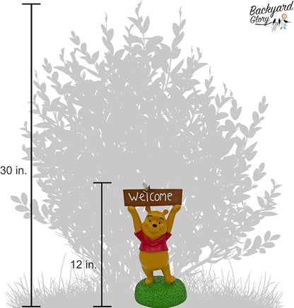 Winnie The Pooh with Welcome Sign Everyday Outdoor Garden Statue, 12 Inches Tall, Officially Licensed Disney Product