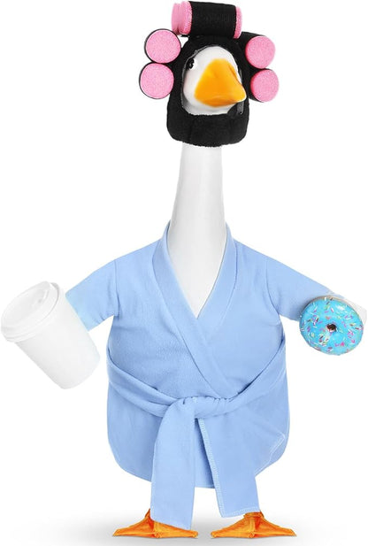 Shyyween Spring Porch Goose Outfits 23 Inch Lady Plastic Porch Goose Outfit Winter Pjs Light Blue Bathrobe Coffee Cup Curlers Cement Concrete Lawn Geese House Summer Statue Clothes