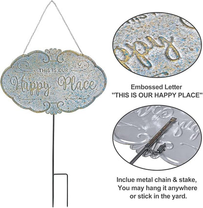All Chic Outdoor Garden Signs Decorative Yard Sign Stakes Metal Hanging Sign Rustic Outdoor Decor 26.4" x 15.8" Includes Stakes and Hanging Chain