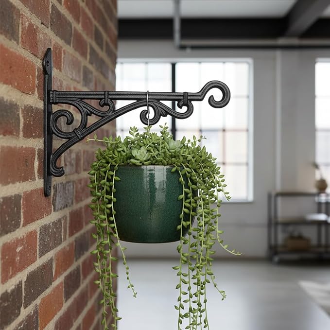 Comfy Hour 11" Heavy Duty Cast Iron Plant Wall Hanger, Decorative Bird Feeder Bracket for Outdoor Garden, Metal Hanging Plant Hook for Flower Pots, Lanterns & Wind Chimes, Brown