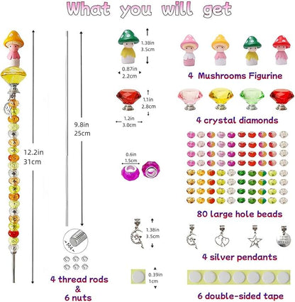 Fairy Garden Accessories Outdoor Kit - DIY Fairy Wand Beaded Garden Stakes Decorative with Miniature Mushrooms Figurine for Different Festivals, Beadable Items (Mushrooms)