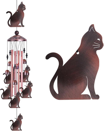 Garden Cat Wind Chimes Outdoor Indoor Decor - with 4 Tubes 6 Bells 7 Cats Wind Chime, Mobile Romantic Cat Wind Catcher, Cats Windchimes for Home, Mom Gifts, Balcony, Tree, Festival, Garden Decoration