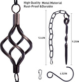 Rain Chain Bird Cage Set 8.5Ft, Not Rust Wrought Iron Rain Chains for Gutters with Adapter Gotta Drain and Sturdy Anchoring Stake,13 Cups, 1 Hook, Adjustable Length for Garden Decorative (Coffee)