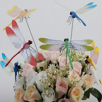 40 Pcs 3D Artificial Dragonfly Stakes Garden Ornaments Dragonfly Garden Decor for Indoor Outdoor Planter Miniature Fairy Garden Decoration,Yellow,Blue,Green,Red