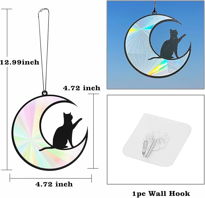 Colorful Suncatcher Rainbow Maker Prism Moon Cat Acrylic Pendant for Window Hanging Home Garden Party Wedding Ornament Gift