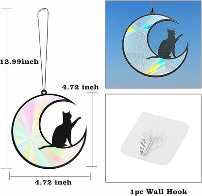 Colorful Suncatcher Rainbow Maker Prism Moon Cat Acrylic Pendant for Window Hanging Home Garden Party Wedding Ornament Gift