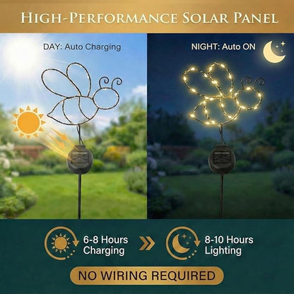 Touch Of ECO Outdoor Solar Powered LED Decorative Garden Stake Light - 2 Pack Warm White Bee Design - Great Decor for Yard, Patio, Lawn, Planter-Makes a Great Gift