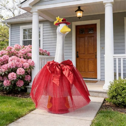 Porch Goose Outfits Four-Layer Mesh Skirt Goose Outfit with Bow Tie Hat for 17-23" Lawn Cement Plastic Geese Statue for Garden Yard Decor Accessories(Red)