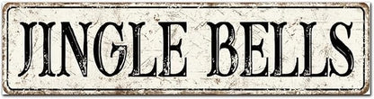 Madcolitote Ancient Retro Jingle Bells Wood Sign Jingle Bells Street Signs Customized Rustic Wooden Wall Art Farmhouse Wall Decor Kitchen Home Decor Signs Wall Hanging Sign 6x24in