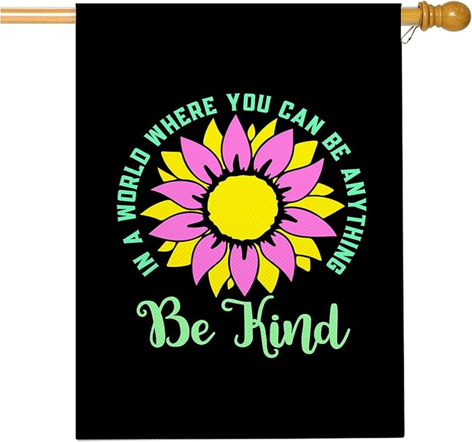 Mugod Be Kind Sunflower House Flag 28x40 Inch, Inspirational Kindness Floral Quote Design, Double Sided Burlap Yard Flag, Farmhouse Outdoor Porch Garden Decor