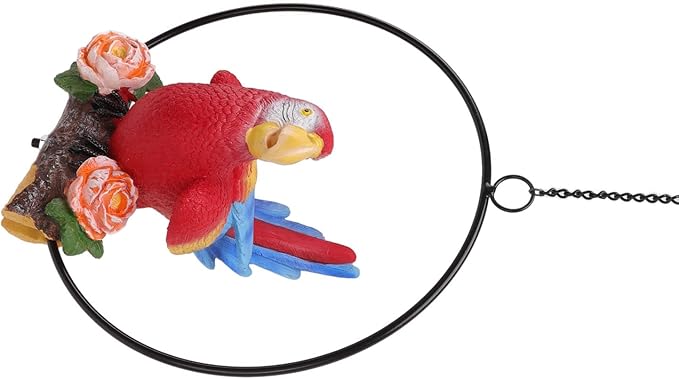 Hanging Iron Ring Parrots Resin Garden Statue, Outdoor Hanging Parrot Decor with Metal Ring, Exquisite Colorful Bird Ornament for Courtyard Balcony Lawn