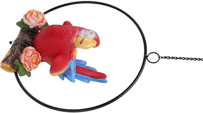 Hanging Iron Ring Parrots Resin Garden Statue, Waterproof Decorative Bird Ornament 14x19x17.5cm - Durable Synthetic Material, Easy to Hang for Balcony and Courtyard Decor