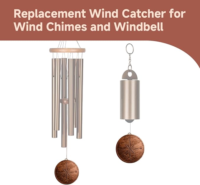 Replacement Wind Catcher, Circular Vintage Compass Decor with 16.4FT Nylon Cord, 1MM Thick Metal Wind Chime Replacement Parts for Wind Chimes, Hanging Decoration Ornament for Garden, Patio, Tree
