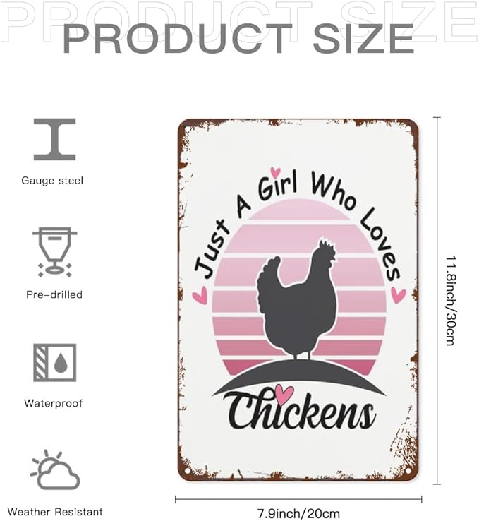 Patio Wall Decor Just A Girl Who Loves Chickens Floraler Girls Retro Signs Metal Vintage Bathroom Retro Tin Metal Sign For Home,Office,Yard,Or Cafe Inspirational Life Quotes Wall Decor 8X12inch