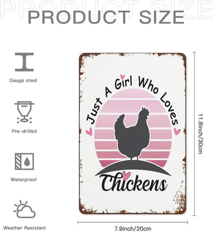 Patio Wall Decor Just A Girl Who Loves Chickens Floraler Girls Retro Signs Metal Vintage Bathroom Retro Tin Metal Sign For Home,Office,Yard,Or Cafe Inspirational Life Quotes Wall Decor 8X12inch