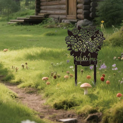 SUPERDANT Flowers Metal Garden Decor Floral Vase Decorative Stakes Welcome Yard Sign Ornament Black Outdoor Iron Fence Signs Wall Art for Home Outside Lawn Porch Walkway Farm Patio Gifts