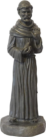 St Francis on Rock Base Stone Statue 25in Tall Sculpture Slate Color