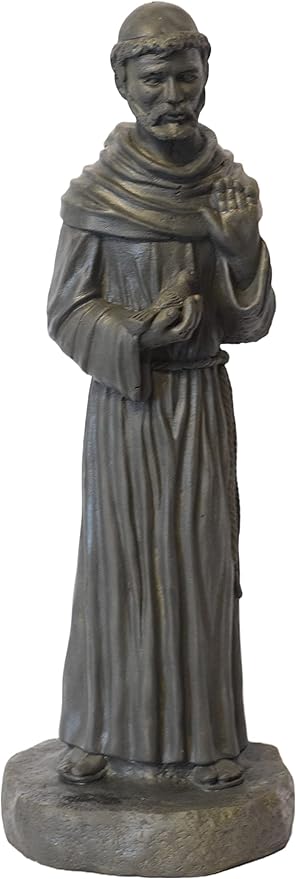 St Francis on Rock Base Stone Statue 25in Tall Sculpture Slate Color