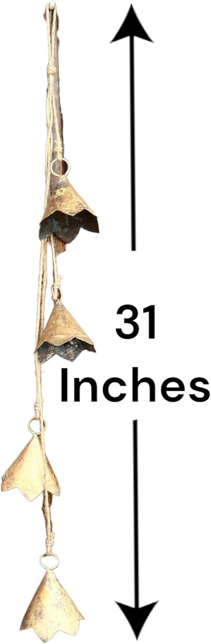 Mango Gifts Rustic Cow Bells Hanging Wind Chime with Jute Rope – Vintage Iron Hanging Bell Windchime for Patio Garden Outdoor Decor, Tranquil Garden Chimes with Boho Style 36 Inch (MGT26)