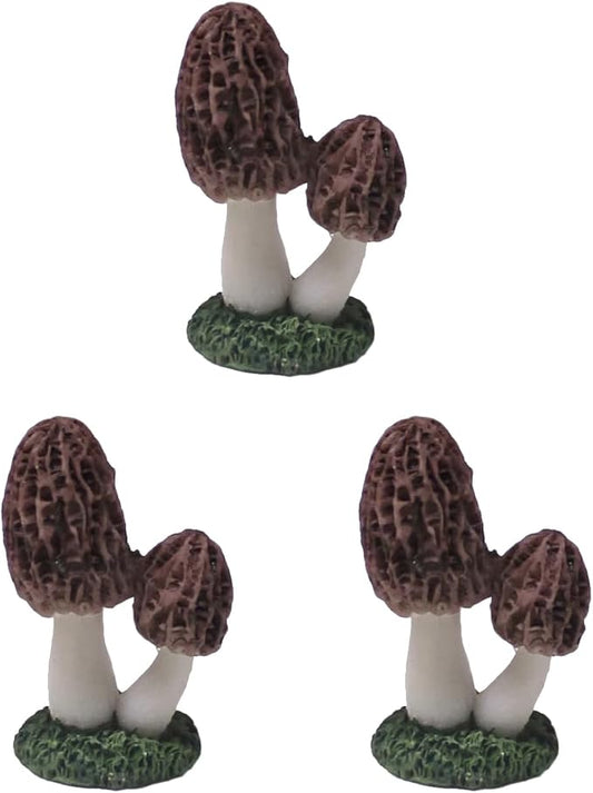 Miniature Mushroom Figurines Decorations, Small Resin Morel Mushrooms Statue, 3 Pieces Lawn Fairy Wild Garden Resin Bonsai Craft Decor for Home DIY Micro Fairy Garden Landscape