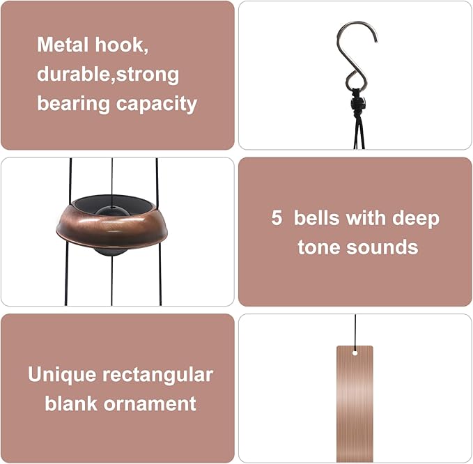 SumDirect Wind Chimes for Outside, Temple Windchimes with 5 Red Copper Bells, Feng Shui Decor for Patio Lawn Garden Home & Outdoor Art (Temples)