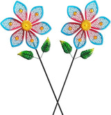 2 Pack Metal Wind Spinners for Garden Decor - Outdoor Windmill Sculptures, Durable Yard Art Wind Spinners Metal Wind Spinner for Patio Lawn Ornament, Vibrant Red & Blue Garden Spinners