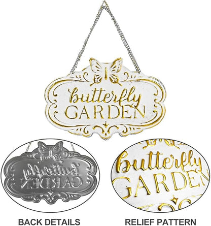 Chic Rustic Metal Signs - Small Vintage Butterfly Signs Yard DIY Decor - Rustic Farmhouse Patio Setting