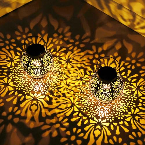Solar Lanterns 2-Pack - Rose Pattern, IP44 Waterproof
