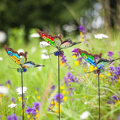 Butterfly Garden Decor for Outside,3 Pack Garden Stakes Decorative Stained Glass Butterfly Decoration Porch Yard Art Outdoor and Garden