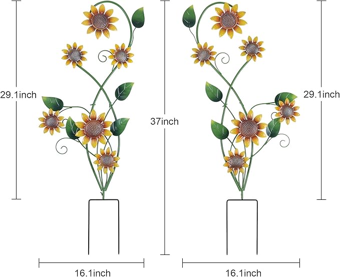 YEAHOME Garden Decor for Outside, 2 Pack 37“ Metal Sunflowers Garden Stakes, Spring Wall Decor, Yellow Look & Personalities Flowers Yard Art for Outdoor Lawn Backyard Porch Patio Home Decorations