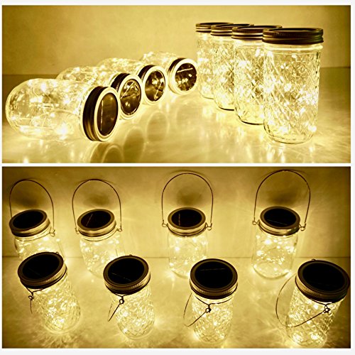 Solar Mason Jar Lid Lights - 8 Pack, 20 LED Warm White