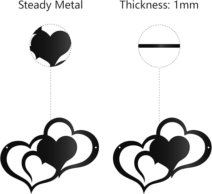 CREATCABIN Love Heart Wall Art Metal Hearts Wall Decoration Sign Ornament Wall Hanging Minimalist Sculpture Artwork for Valentine's Day Bedroom Living Room Decor Housewarming Gift Black 11.8 x 9 Inch