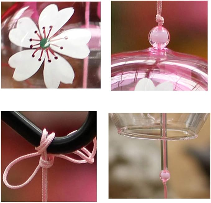 Falytemow Japanese Wind Chimes Romantic Flowers Small Wind Bells Handmade Glass Japanese Style Pendant for Birthday Present Home Decors (4 Cherry, 8 cm)