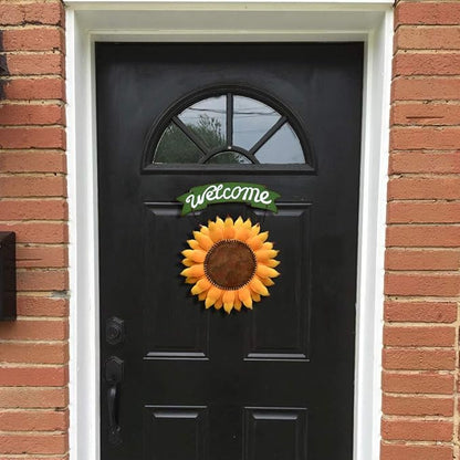 Sunflower Welcome Sign Metal Hanging Welcome Plaque for Wall Front Door - Decorative Flower Yard Signs Spring Wreath Decor for Garden Porch Patio Backyard (F)