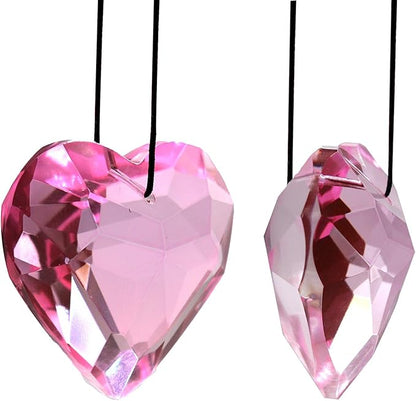 Together-life 2 Pack Heart Crystal Ball Prism Pendant, Clear Glass Crystal Suncatcher Rainbow Maker for Window, Indoor Outdoor Garden Hanging Décor(Pink)