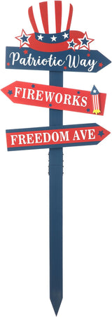 Glitzhome 36" H Patriotic Yard Stake,American Wooden Top Hat Word Sign Yard Stake 4th July Garden Yard Welcome Signs Independence Day Indoor Outdoor Decorations