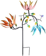 Colorful for Garden Outdoor Large Sculpture Stake Metal Wind Spinner with Flower Butterflies 18x7x49''